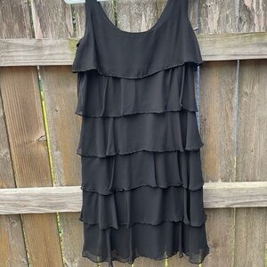 Black ruffle beaded midi dress